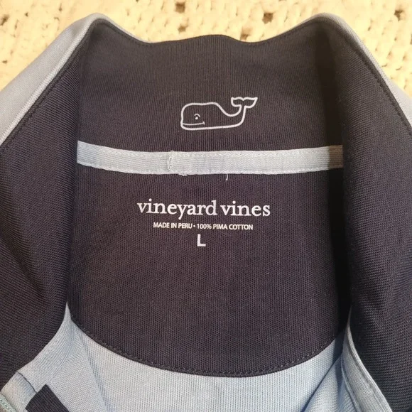 Vineyard Vines 1/4 Zip Mens L Golf Light Blue Pima Cotton Preppy‎ Whale Spring - Picture 5 of 9